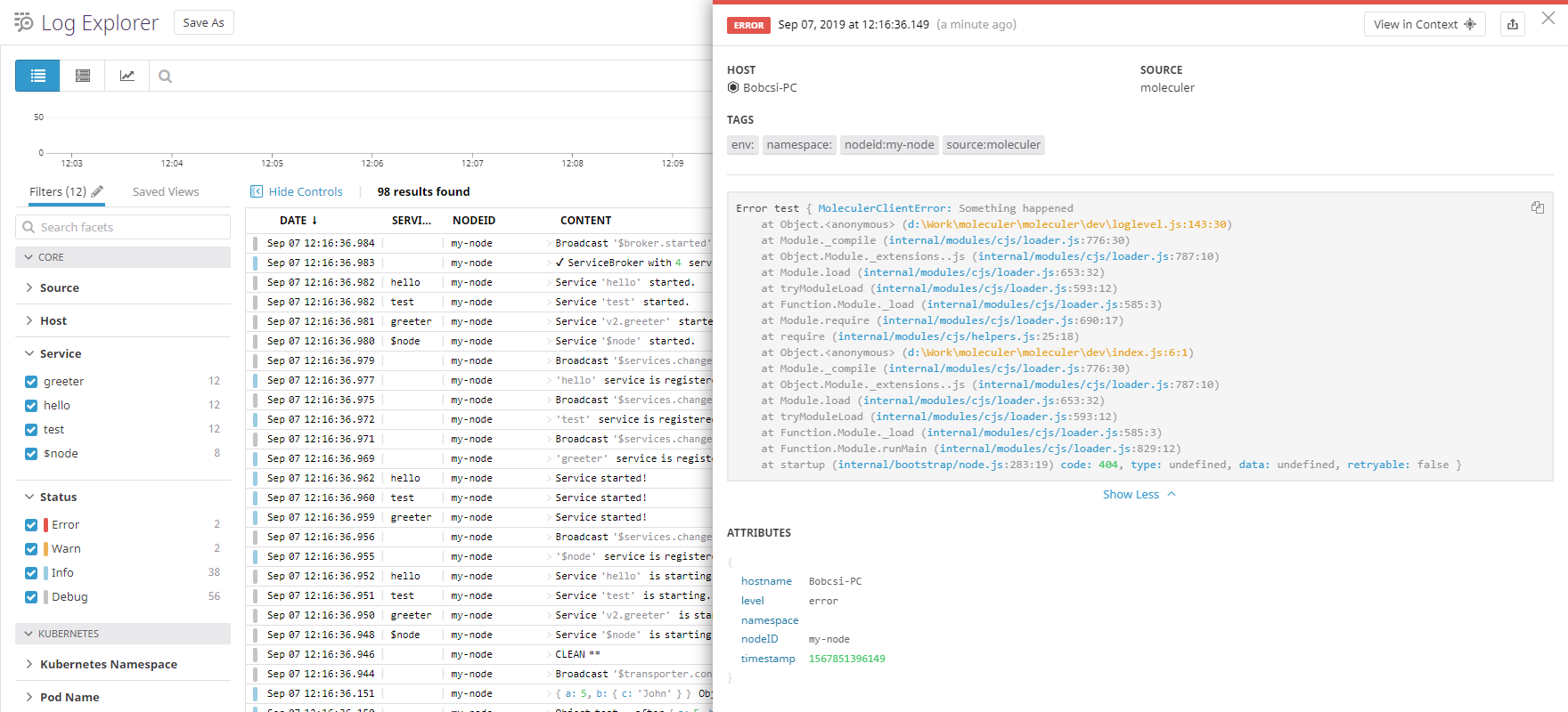 Datadog Log Explorer